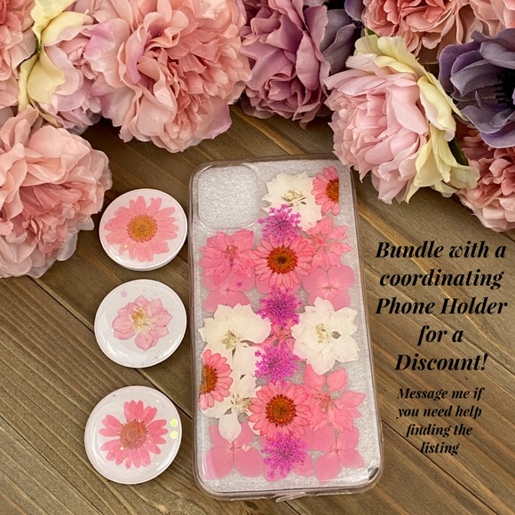 Hand Pressed Pink and White Flower iPhone Case - Picture 12 of 13